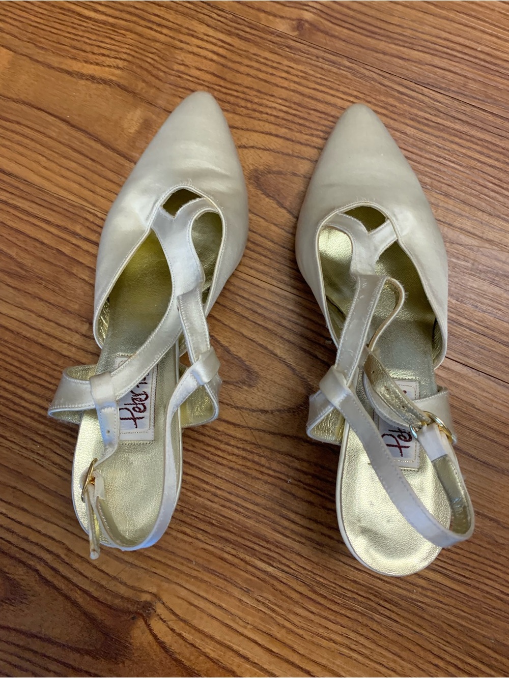VINTAGE Peterfox Bridal Wedding Ivory Silk Satin Slingback Heels 9 Made in Italy